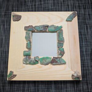 10" Square Mirror with Turquoise